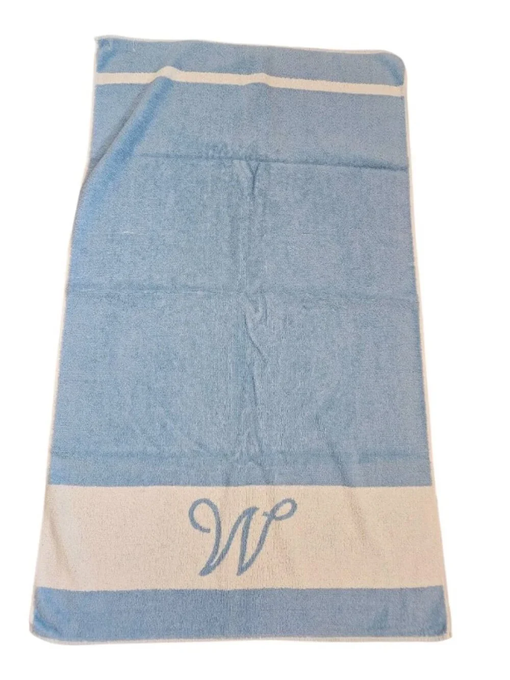 VTG Martex‎ Light Blue White Bath Towels Set Of 3 Monogram W USA Made Reversible